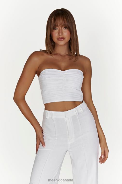 Meshki White Mckenna Gathered Linen Top Clothing JN88N1015