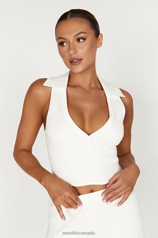 Meshki White Viola Collared Knit Tank Top Clothing JN88N929