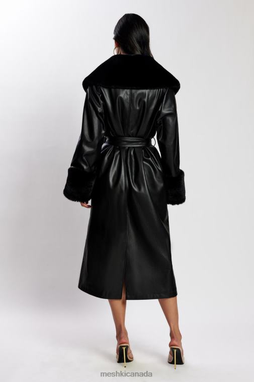 Meshki Black Rebekah Oversized Pu Trench Coat With Fur Trim Clothing JN88N1647