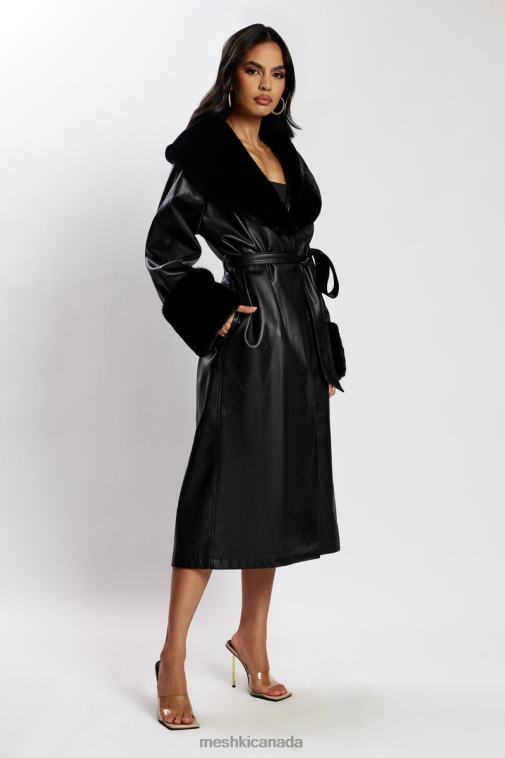 Meshki Black Rebekah Oversized Pu Trench Coat With Fur Trim Clothing JN88N1647