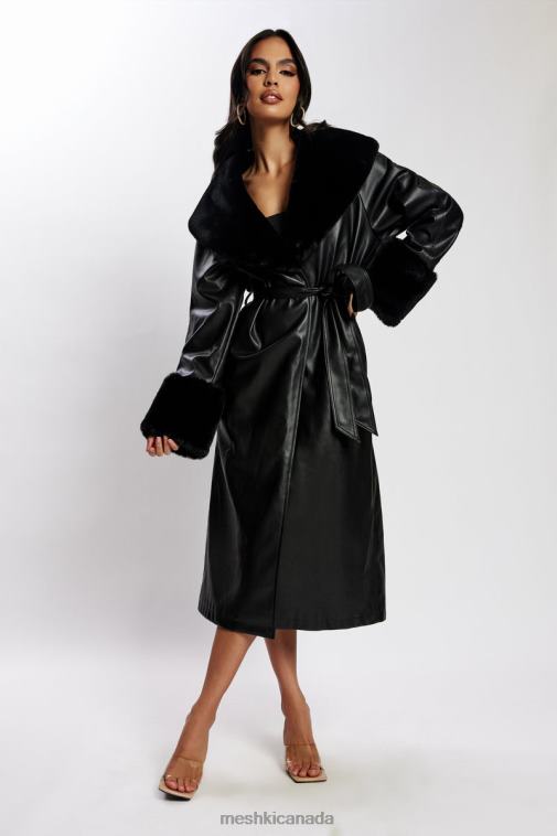 Meshki Black Rebekah Oversized Pu Trench Coat With Fur Trim Clothing JN88N1647