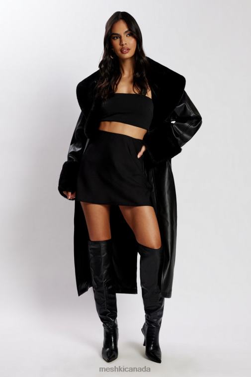 Meshki Black Rebekah Oversized Pu Trench Coat With Fur Trim Clothing JN88N1647