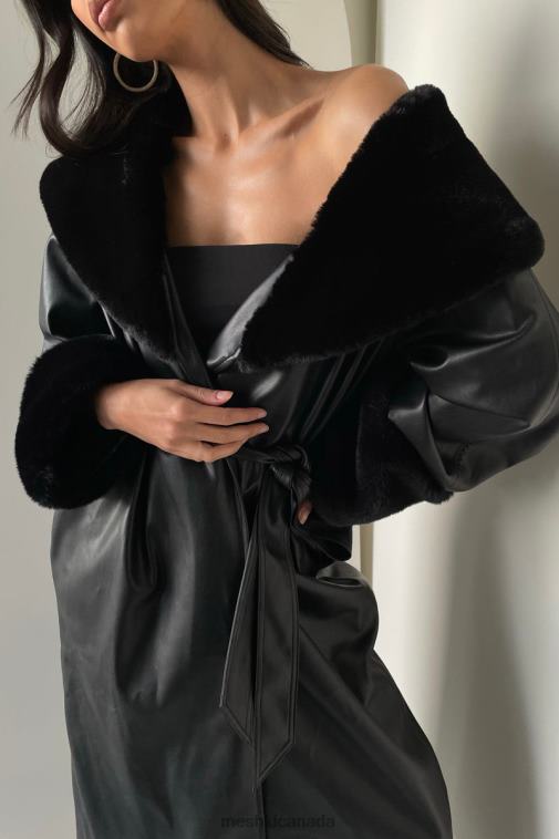 Meshki Black Rebekah Oversized Pu Trench Coat With Fur Trim Clothing JN88N1647