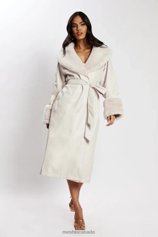 Meshki Bone Rebekah Oversized Pu Trench Coat With Fur Trim Clothing JN88N1650