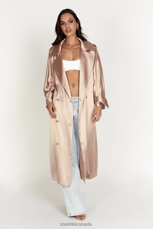 Meshki Champagne Azaela Satin Trench Coat Clothing JN88N1654