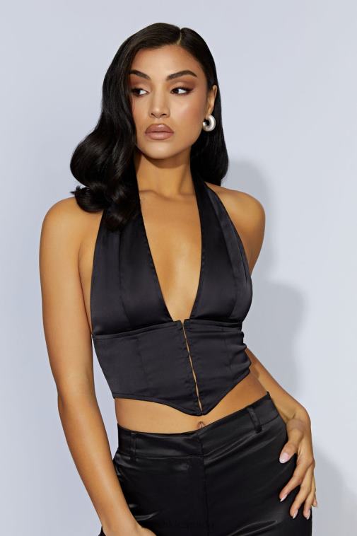 Meshki Black Mallory Satin Corset Top Clothing JN88N1122