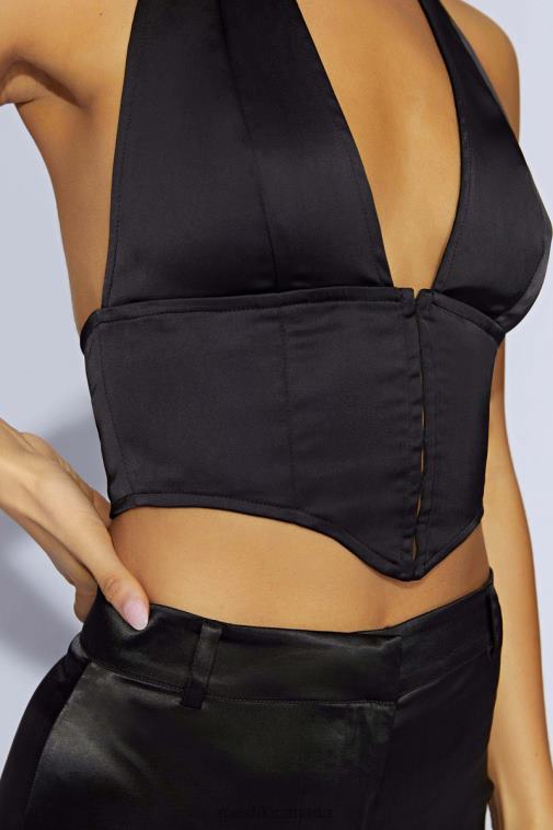 Meshki Black Mallory Satin Corset Top Clothing JN88N1122