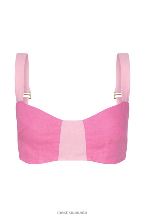Meshki Candy Pink Yalda Contrast Panel Linen Bustier Clothing JN88N1180