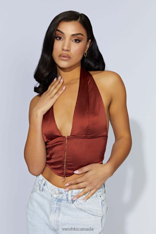 Meshki Cherry Chocolate Mallory Satin Corset Top Clothing JN88N1066