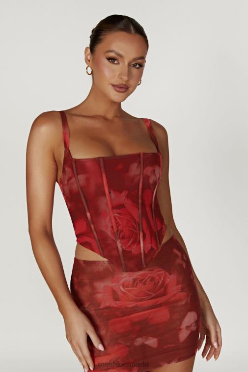 Meshki Oversized Rose Print Joanie Mesh Lace Up Corset Clothing JN88N896