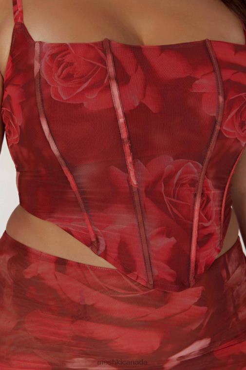 Meshki Oversized Rose Print Joanie Mesh Lace Up Corset Clothing JN88N896
