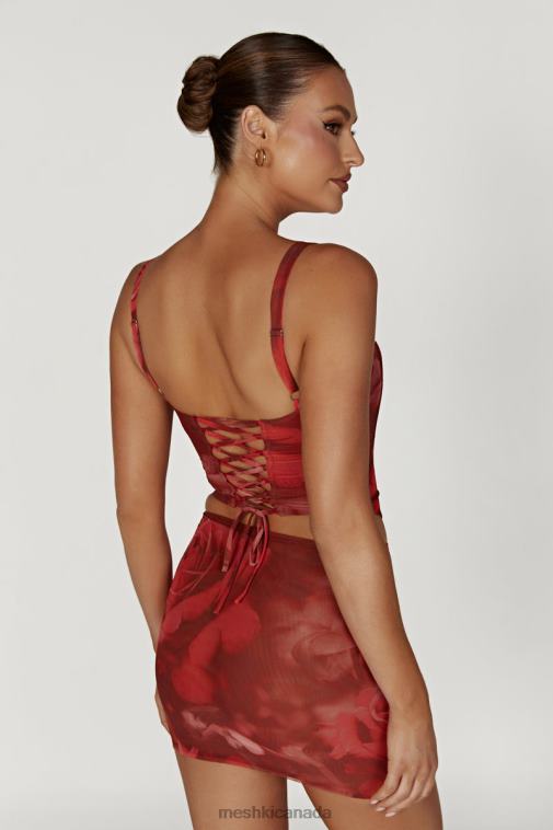 Meshki Oversized Rose Print Joanie Mesh Lace Up Corset Clothing JN88N896