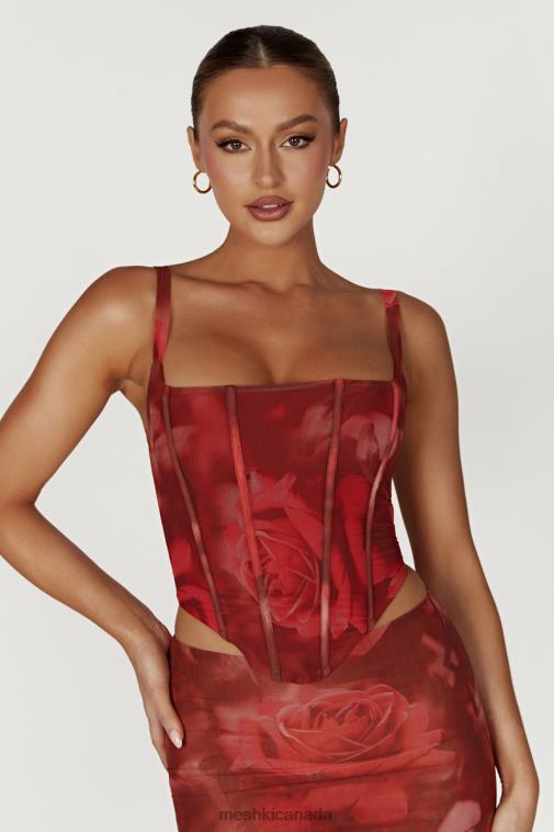 Meshki Oversized Rose Print Joanie Mesh Lace Up Corset Clothing JN88N896