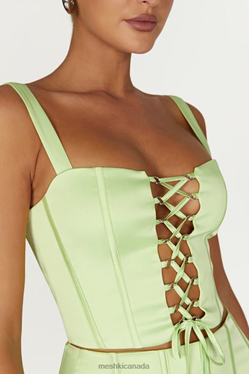 Meshki Pistachio Green Scarlet Satin Corset Top Clothing JN88N1000