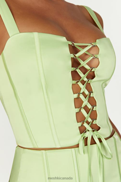 Meshki Pistachio Green Scarlet Satin Corset Top Clothing JN88N1000