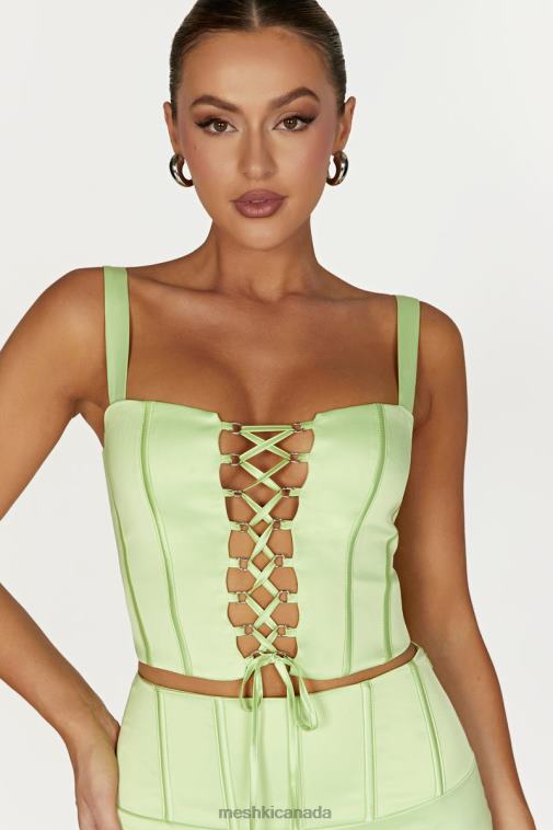 Meshki Pistachio Green Scarlet Satin Corset Top Clothing JN88N1000