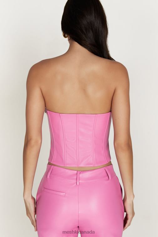 Meshki Rose Pink Matilda Long Line Faux Leather Corset Top Clothing JN88N1036