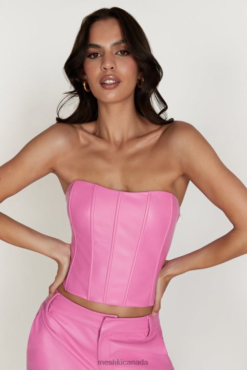 Meshki Rose Pink Matilda Long Line Faux Leather Corset Top Clothing JN88N1036