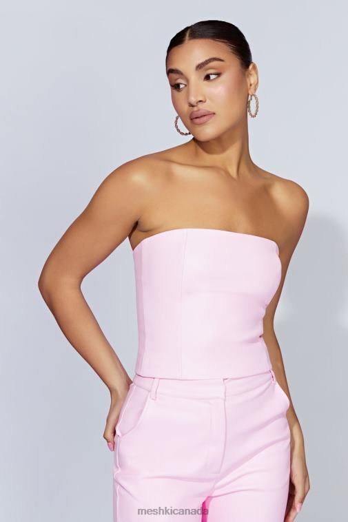 Meshki Baby Pink Pamela Faux Leather Strapless Crop Top Clothing JN88N1076