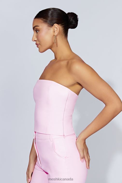 Meshki Baby Pink Pamela Faux Leather Strapless Crop Top Clothing JN88N1076