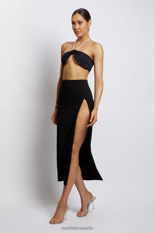 Meshki Black Lea Diamante Chain Halter Neck Crop Top Clothing JN88N1132