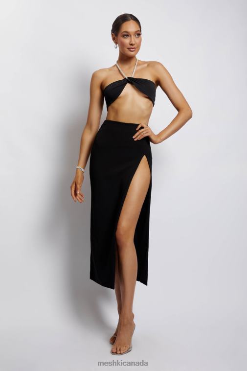 Meshki Black Lea Diamante Chain Halter Neck Crop Top Clothing JN88N1132