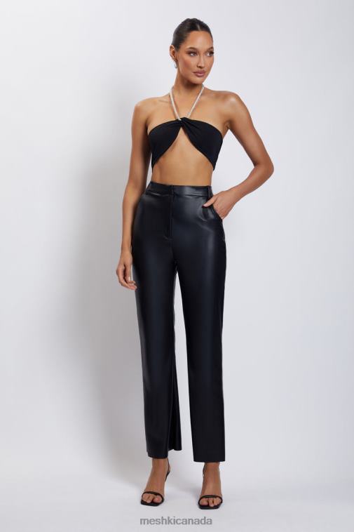 Meshki Black Lea Diamante Chain Halter Neck Crop Top Clothing JN88N1132