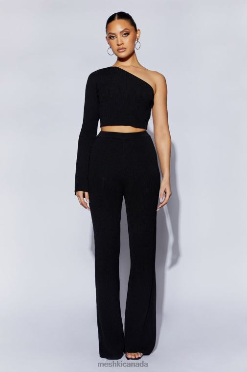 Meshki Black Rue One Shoulder Flare Sleeve Crop Top Clothing JN88N973