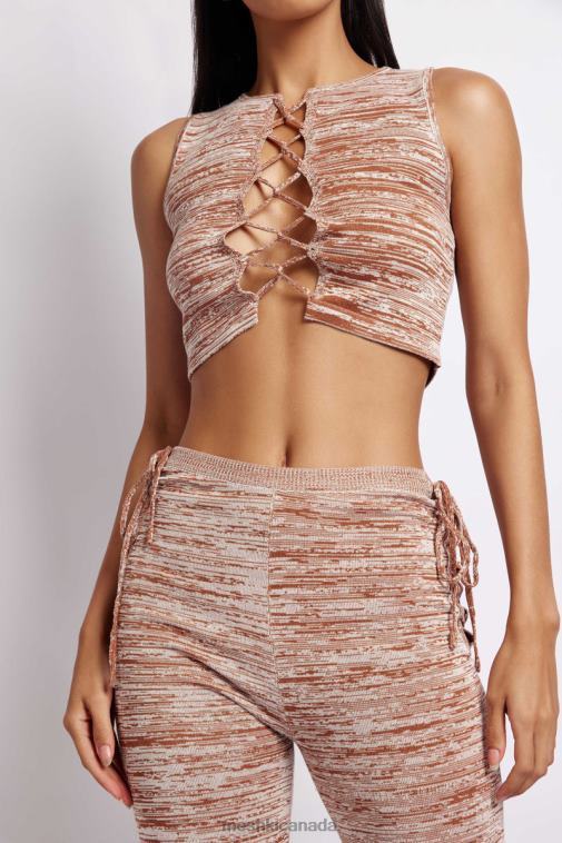 Meshki Brown Space Dye Angelica Lace Up Knit Crop Top Clothing JN88N1109