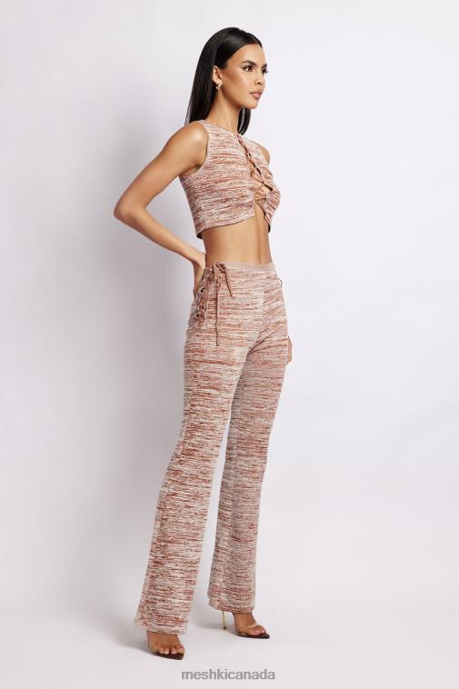 Meshki Brown Space Dye Angelica Lace Up Knit Crop Top Clothing JN88N1109