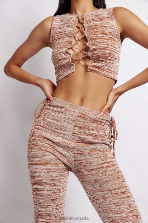 Meshki Brown Space Dye Angelica Lace Up Knit Crop Top Clothing JN88N1109