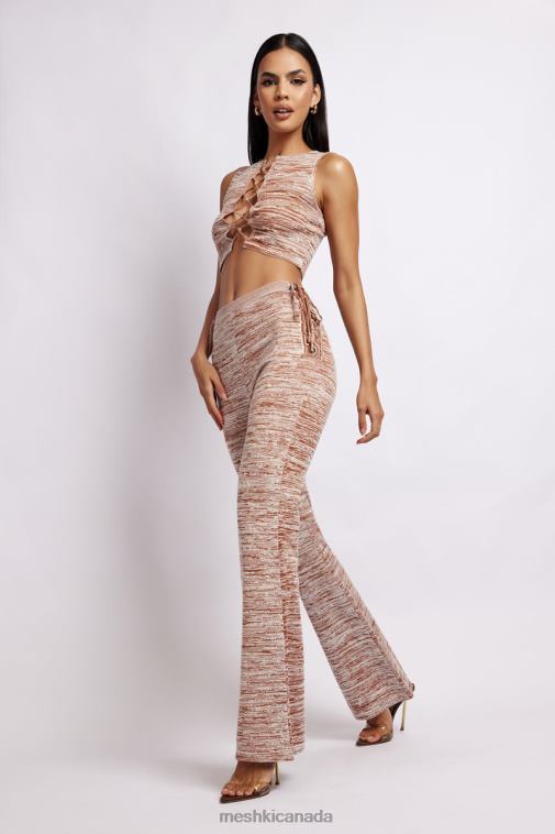 Meshki Brown Space Dye Angelica Lace Up Knit Crop Top Clothing JN88N1109