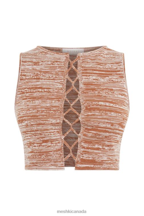 Meshki Brown Space Dye Angelica Lace Up Knit Crop Top Clothing JN88N1109