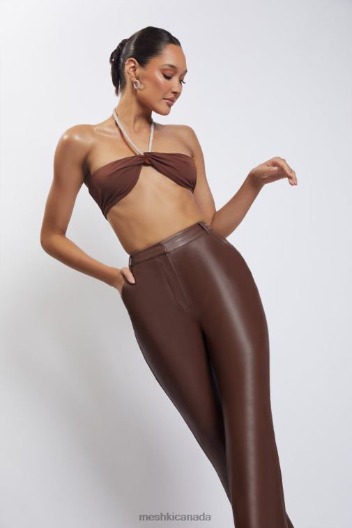 Meshki Chocolate Lea Diamante Chain Halter Neck Crop Top Clothing JN88N1117