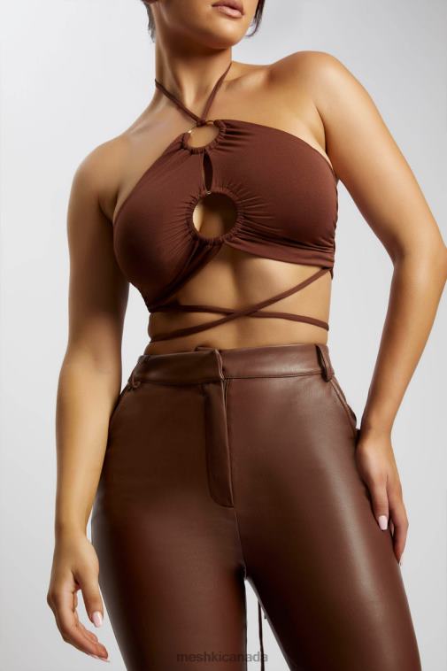Meshki Chocolate Sabrina Ruched Halter Crop Top Clothing JN88N1169