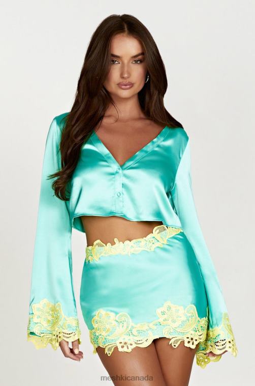 Meshki Mint Niamh Flare Sleeve Crop Top With Lace Clothing JN88N1008