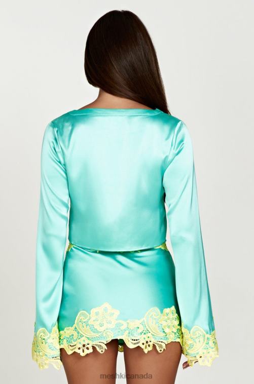 Meshki Mint Niamh Flare Sleeve Crop Top With Lace Clothing JN88N1008