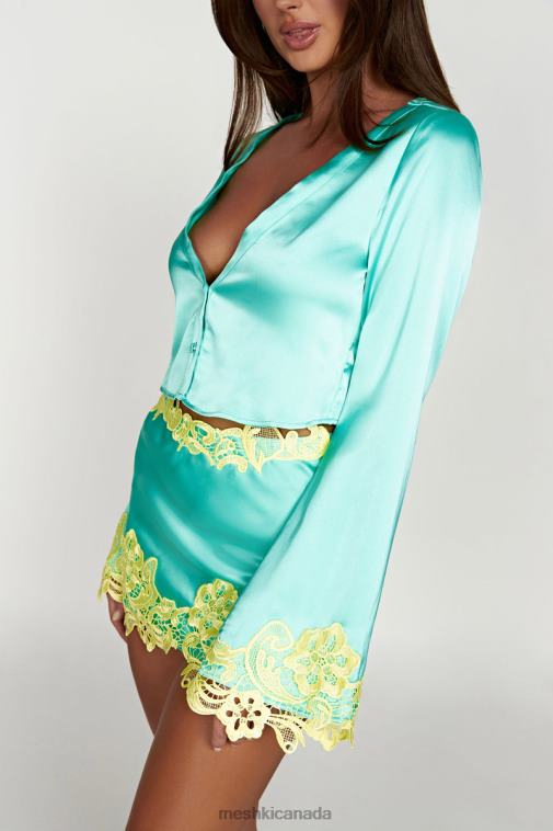 Meshki Mint Niamh Flare Sleeve Crop Top With Lace Clothing JN88N1008