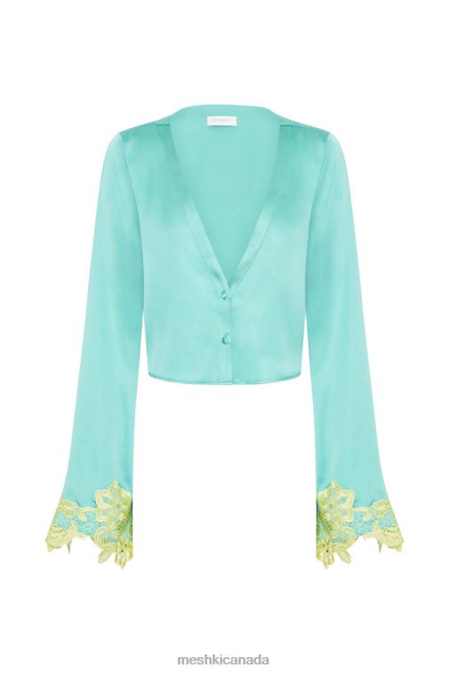 Meshki Mint Niamh Flare Sleeve Crop Top With Lace Clothing JN88N1008