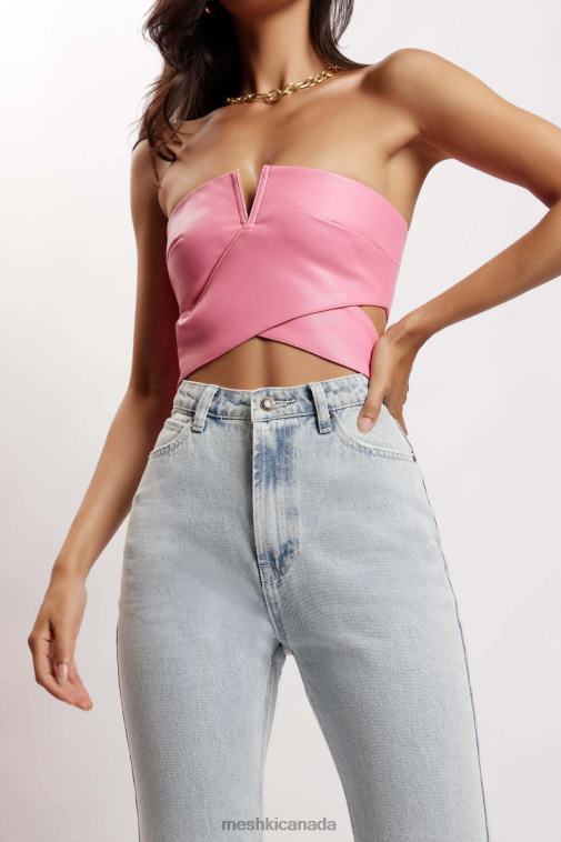 Meshki Pink Perrie Faux Leather Cut Out Crop Top Clothing JN88N1171