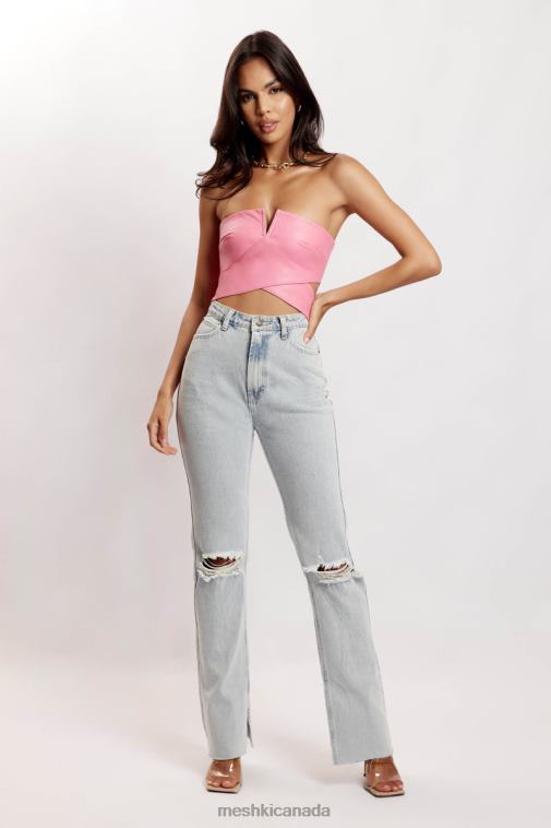 Meshki Pink Perrie Faux Leather Cut Out Crop Top Clothing JN88N1171