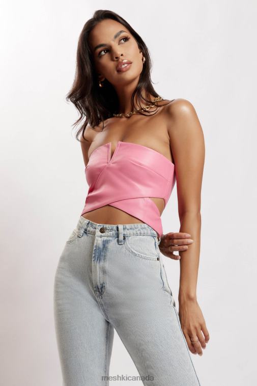 Meshki Pink Perrie Faux Leather Cut Out Crop Top Clothing JN88N1171