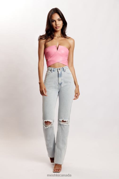 Meshki Pink Perrie Faux Leather Cut Out Crop Top Clothing JN88N1171