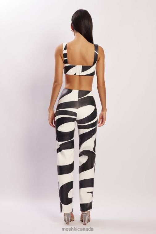 Meshki Swirl Print Mahla Faux Leather Square Neck Crop Clothing JN88N942