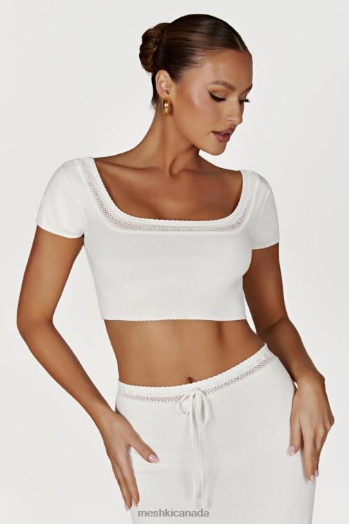 Meshki White Penelope Pointelle Knit Crop Top Clothing JN88N904