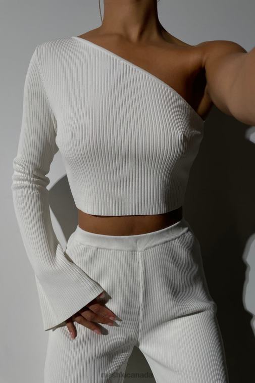 Meshki White Rue One Shoulder Flare Sleeve Crop Top Clothing JN88N974