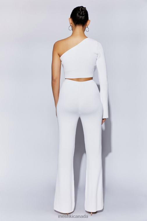 Meshki White Rue One Shoulder Flare Sleeve Crop Top Clothing JN88N974