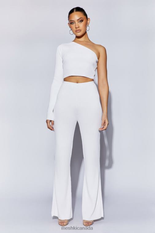 Meshki White Rue One Shoulder Flare Sleeve Crop Top Clothing JN88N974