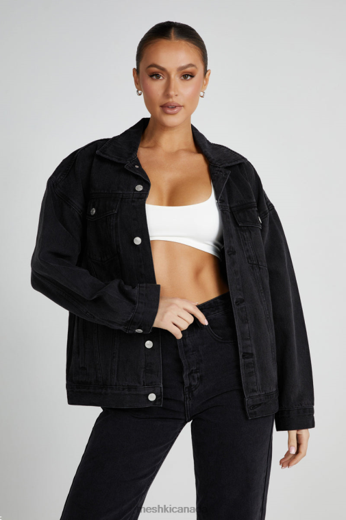 Meshki Washed Black Sion Oversized Denim Jacket Clothing JN88N1325