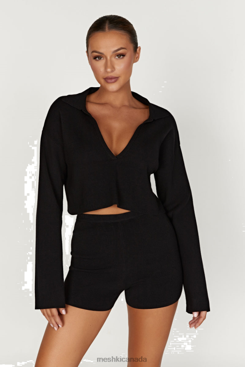 Meshki Black Lennox Collared Knit Jumper Clothing JN88N913